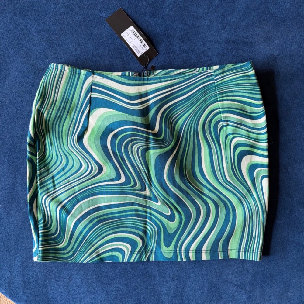 Motel Rocks Ima Skirt 70s Ripple Green Psychedelic Swirl Mini Skirt Womens Small